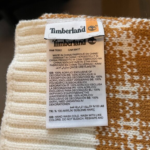 Timberland Cozy Plaid 100% Acrylic Knit Scarf Cream & Caramel Brown Sz OS - Picture 7 of 8